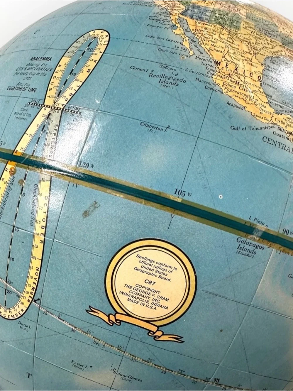 Vintage Cram’s Imperial C87 12” World Globe Blue Gold MCM Library Decor USA